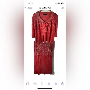 Donna Karan Coral Cashmere & Silk Sequin Skirt Suit (J) Sz L, (S) Sz M